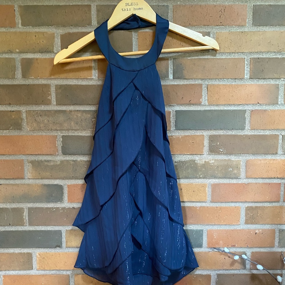 BCBG Generation shimmer blue layer halter